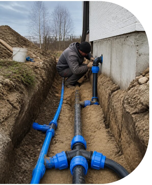 Монтаж наружного водопровода на участке под ключ в Отрадном